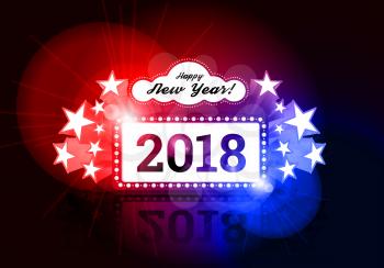 New Year marquee 2018. Vector illustration on black. Effect of a two-color gradient split tonning