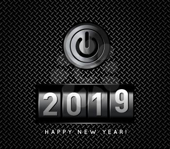 New Year counter 2019 with power button. Vector illustration
