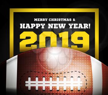 Happy New Year 2019 on the background of a ball for football. Vector illustration