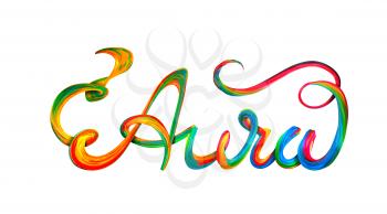 Aura colorful text, lettering design on white background