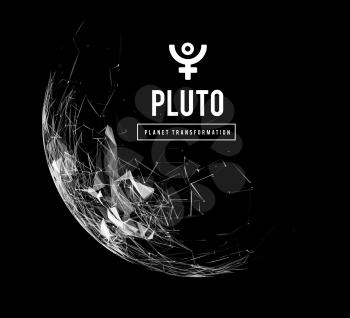 Pluto, the planet responsible in astrology for the transformation, rebirth, the collective energy of the masses. Vector illustration on dark background