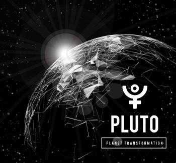 Pluto, the planet responsible in astrology for the transformation, rebirth, the collective energy of the masses. Vector illustration on dark background
