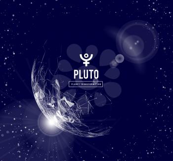 Pluto, the planet responsible in astrology for the transformation, rebirth, the collective energy of the masses. Vector illustration on dark blue background