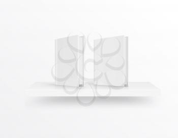 Blank book cover on bookshelf over light background. Vector illustration