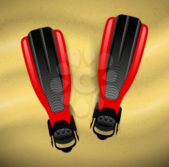Swimming flippers on the sand. Vector illustration