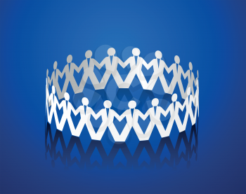 Paper men holding hands in the shape of a circle. Vector illustration