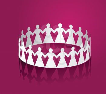 Paper women holding hands in the shape of a circle. Vector illustration