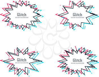 Glitch distortion frames. Set of starburst speech bubble which can be used as borders or outlies. Modern backgrounds for design, poster, banner, brochure, postcard. Vector illustration