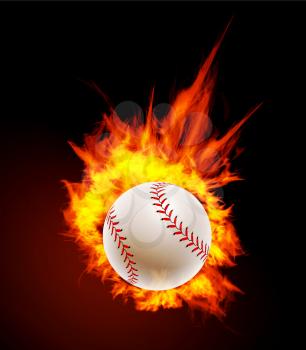 Baseball ball on fire background Vector illustration