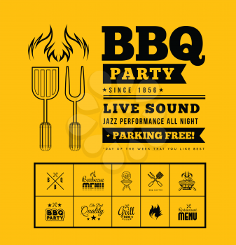 Barbecue grill party. Vector illustration on on yellow background