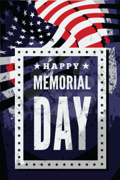 Memorial day vector illustration with US flag and congratulations on the dark background