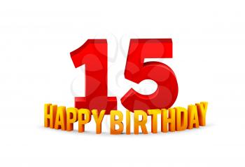 Congratulations on the 15th anniversary, happy birthday with rounded 3d text and shadow isolated on white background. Vector illustration