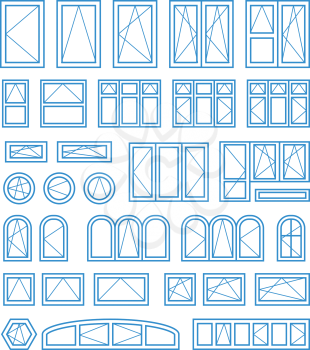 Types of opening and closing windows and doors. Vector illustration on white background