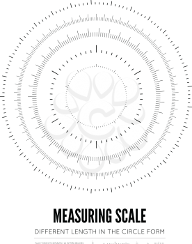 Measuring rulers of different scale, length and shape in the form of a circle. Vector illustration on white background
