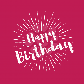 Happy birthday lettering with sunbursts background. Vector illustration