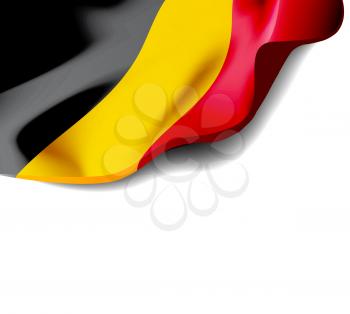 Waving flag of Belgium close-up with shadow on white background. Vector illustration with copy space for your design