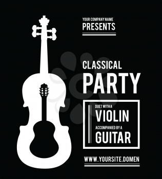 Classical music party. Duet violin and guitar. Vector illustration