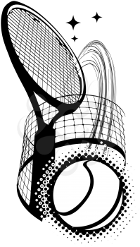 Tennis ball with a tennis racket kicking through the net vector illustration on white background