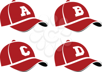 Baseball caps with capital letters of the alphabet, can be used as abbreviations player names or team names. Vector illustration on white