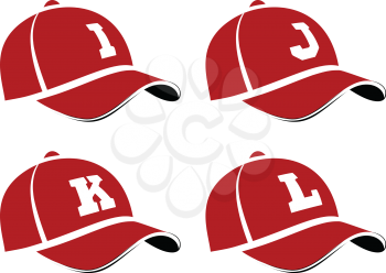 Baseball caps with capital letters of the alphabet, can be used as abbreviations player names or team names. Vector illustration on white
