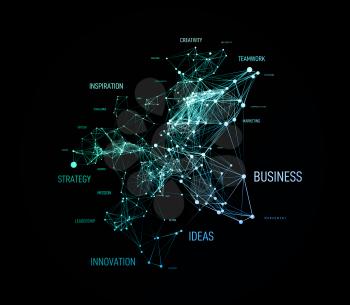 Big data business solution concept in word tag cloud with plexud dot and line connection. Vector geometric background illustration
