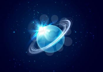 Planet Uranus in space background with star. The planet in astrology is responsible for modern technologies and innovations. Vector illustration