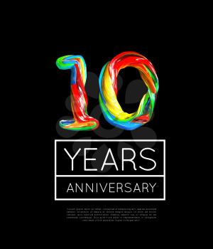 10th Anniversary, congratulation for company or person on black background. Vector illustration