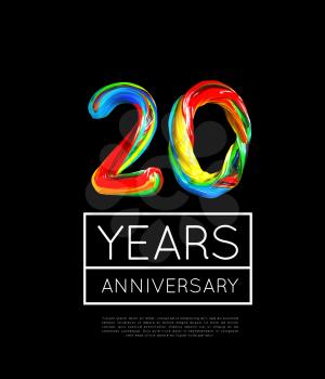 20th Anniversary, congratulation for company or person on black background. Vector illustration