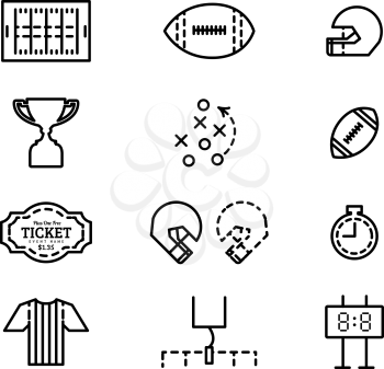 Set of icons for american football. Vector flat illustration in style thin line