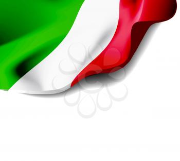 Waving flag of Italy close-up with shadow on white background. Vector illustration with copy space for your design