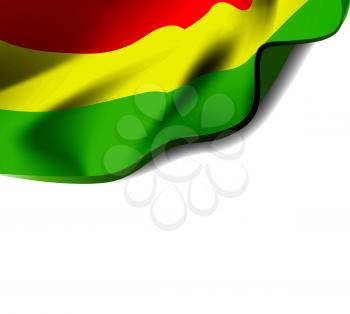 Waving flag of Plurinational State of Bolivia close-up with shadow on white background. Vector illustration with copy space for your design