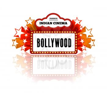 Bollywood is a traditional Indian movie. Vector illustration with marquee lights on white