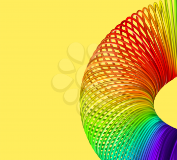 Rainbow spiral spring vector illustration on yellow background