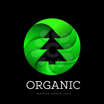 Organic tree spruce sign on a white background in the shape of a circle. Logo for organic and all that is connected with trees and nature. Vector illustration on black background