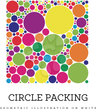 Circle packing vector illustration. Circles are placed in such a way that they touch, but do not intersect. Illustration on white