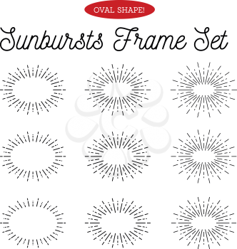 Sunbursts frame set. Oval shape. Vector illustration on white background