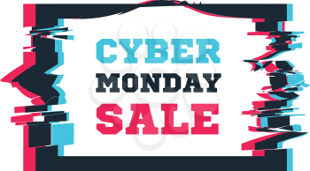 Cyber Monday sale on the background of the screen with glitch effects on white. Vector illustration