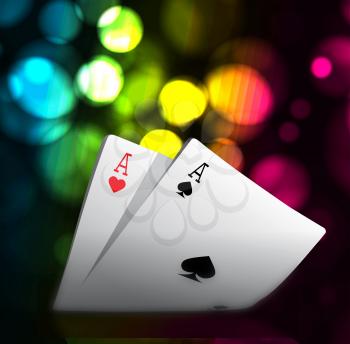A combination of playing cards for casino. Two aces on bokeh background. Vector illustration