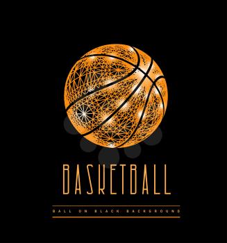 Basketball ball from lines and dots. Polygonal mesh vector 3d illustration on black