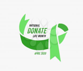 National donate life month. Vector illustration with green ribbon on light background