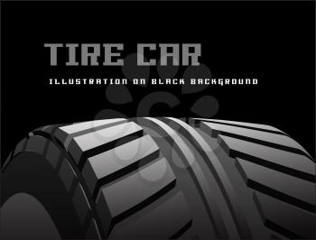Car tire with tire marks on a black background. Vector illustration