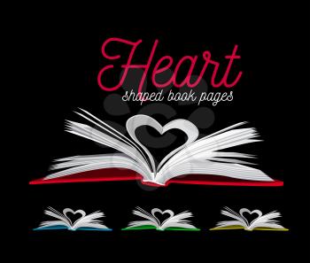 Heart from book pages. Vector illustration on black background