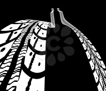 Tire tracks. Vector illustration on dark background