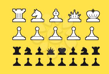 A chess set that includes itself, a pawn, a horse, a rook of the king, a queen
