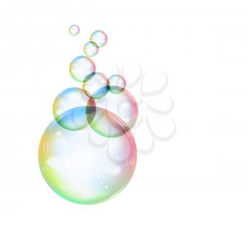 Rainbow soap bubble on a white background, on a transparent background. Realistic vector illustration