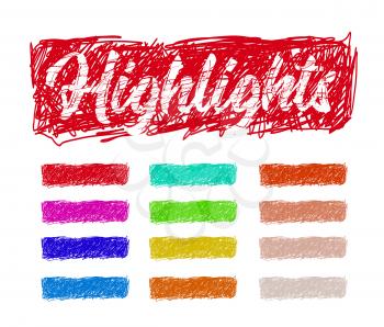 Hand drawn highlighter elements. Vector background on white