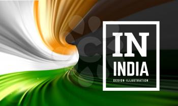 India flag in the form of a spiral pipe. Inside view. Vector close-up illustration