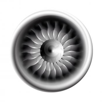 Turbine engine jet for airplane with fan blades in a circular motion Vector illustration for aircraft industry. Close-up on a white background