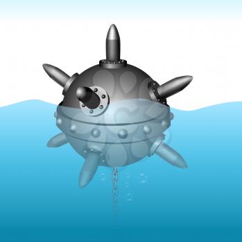 Naval mine vector illustration on sea background