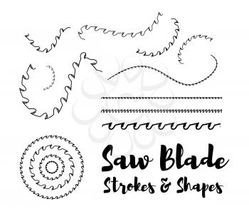 Circular saw blade strokes and shapes on white background. Vector illustration